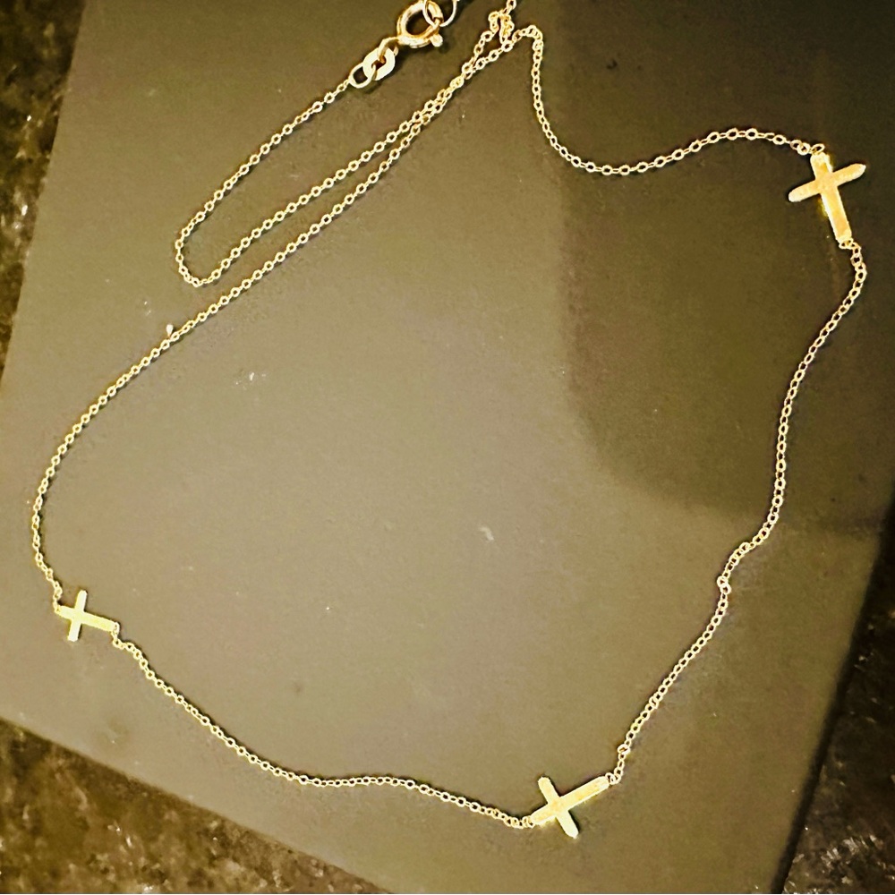 New 14K Solid Real Gold necklace like diamonds by the yard gold cross necklace - Picture 6 of 7